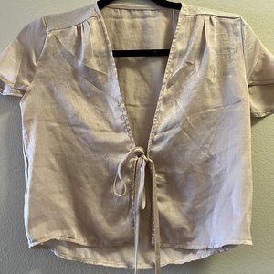 Brandy Melville light pink satin crop top, tie front size XS-S
